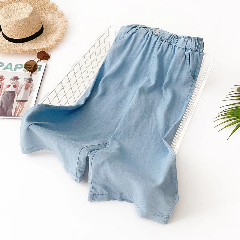 2019 хит продаж джинсы из тенсельной ткани брюки летние тонкие прямые в Корейском