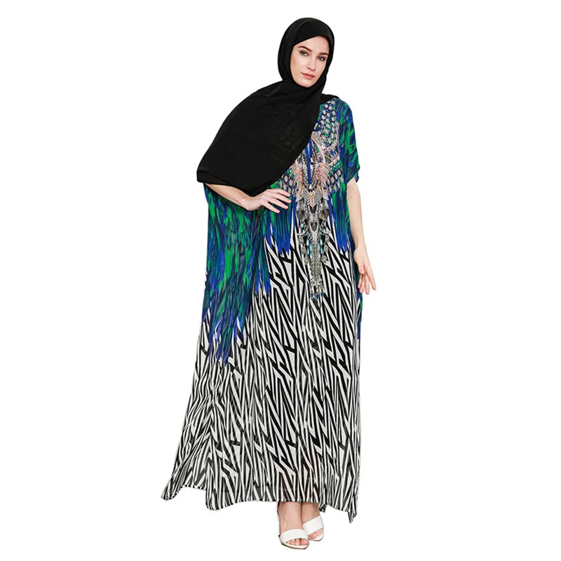 Женское платье Kurung повседневное длинное из шифона с коротким рукавом и О