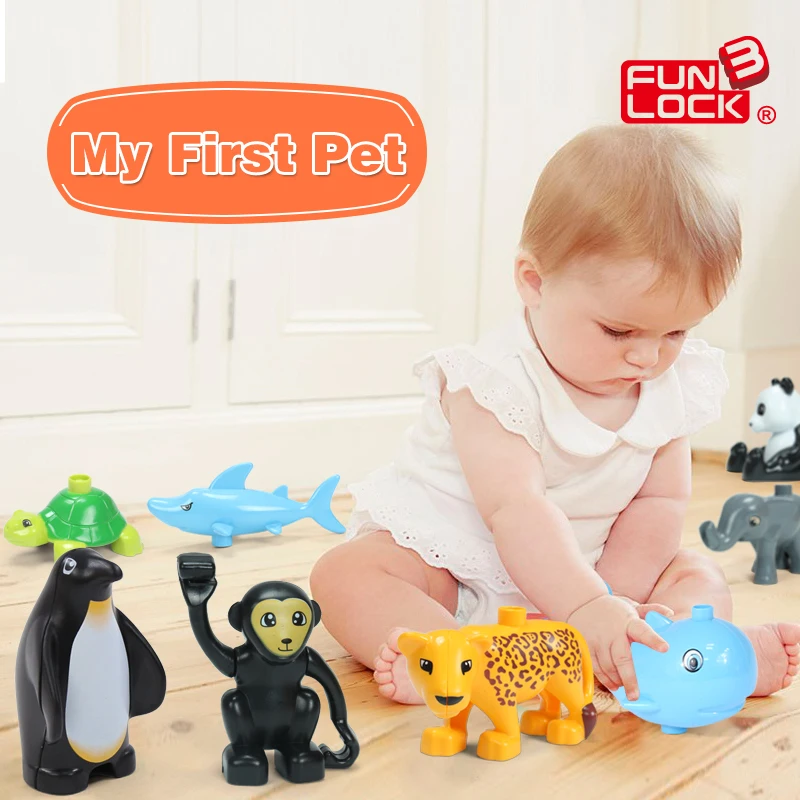 FUNLOCK Duplo фигурки животных игрушки блоки Акула Кит кролик слон кошка собака