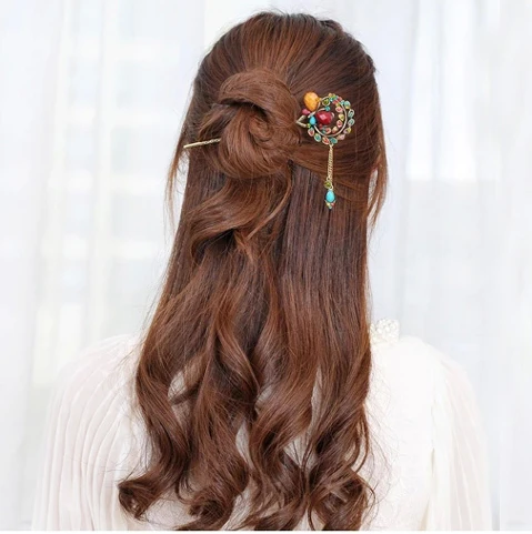 Retro Charm Flower Butterfly Hairpin Colorful Rhinestone Hair Stick New Arrival Women Accessories | Украшения и аксессуары