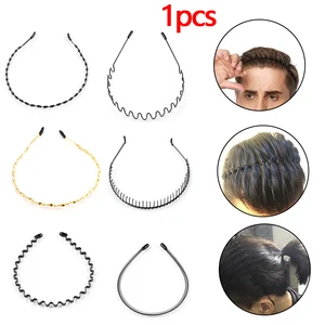 Черная однотонная Повседневная модная повязка для волос унисекс металлический волнистый стиль спортивный головной убор для взрослых инструмент для укладки волос