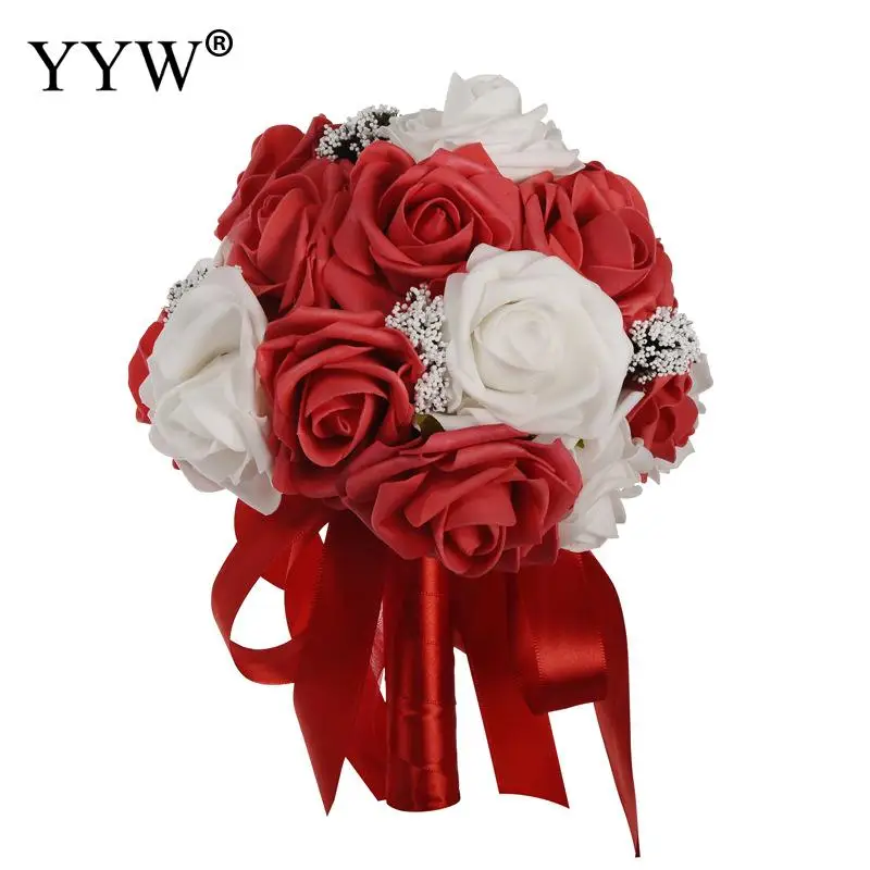 

Wedding Bouquet Decor Foam Rose Artificial Flowers Rose Flower Hand Bouquet Bridal For Wedding Decoration Artificial Decorations