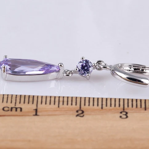 

Fringed Violet gilded extended droplets zircon earrings