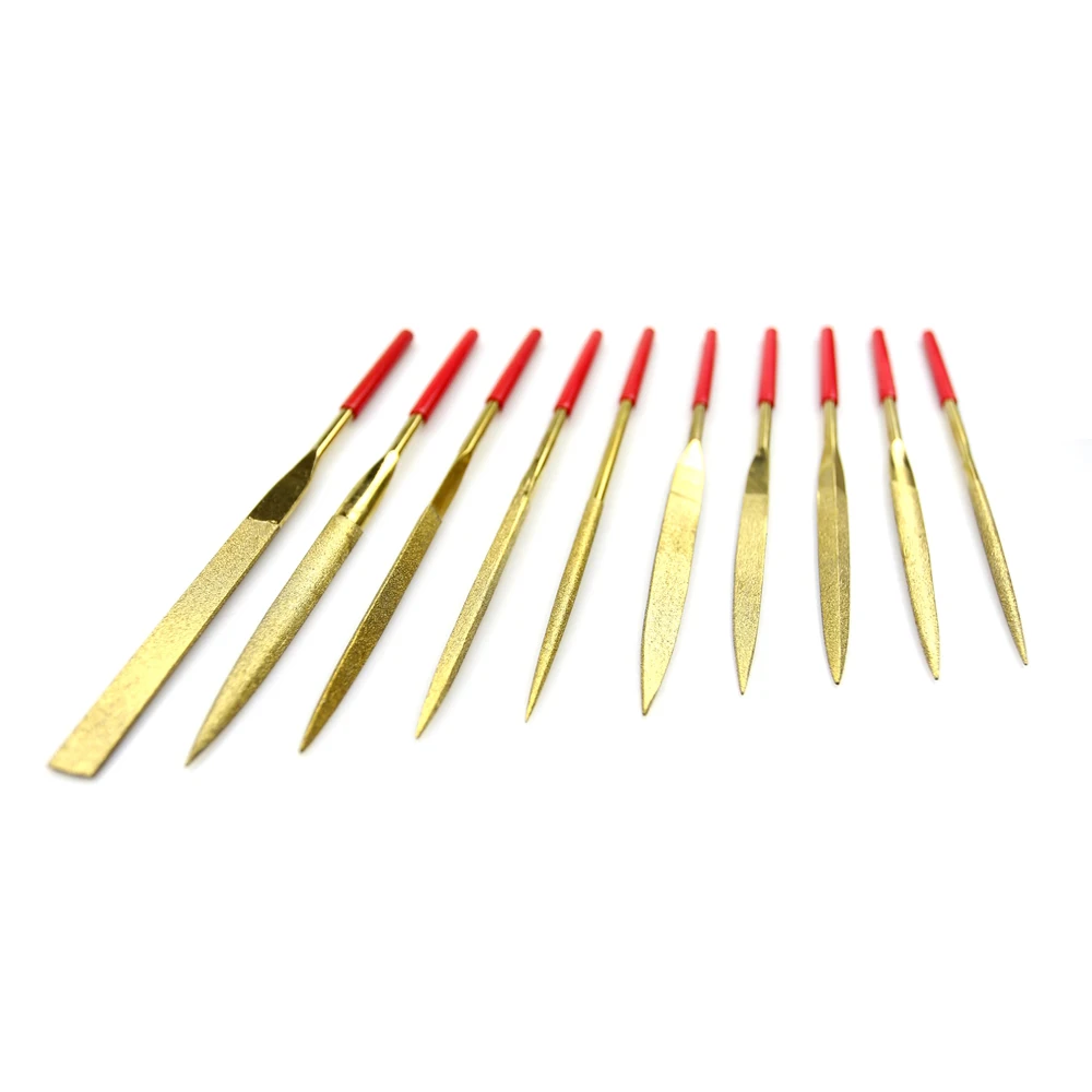 10 pieces/pack Assorted 5*180mm Ti coated Diamond File Set Emery Files Reshaping | Инструменты