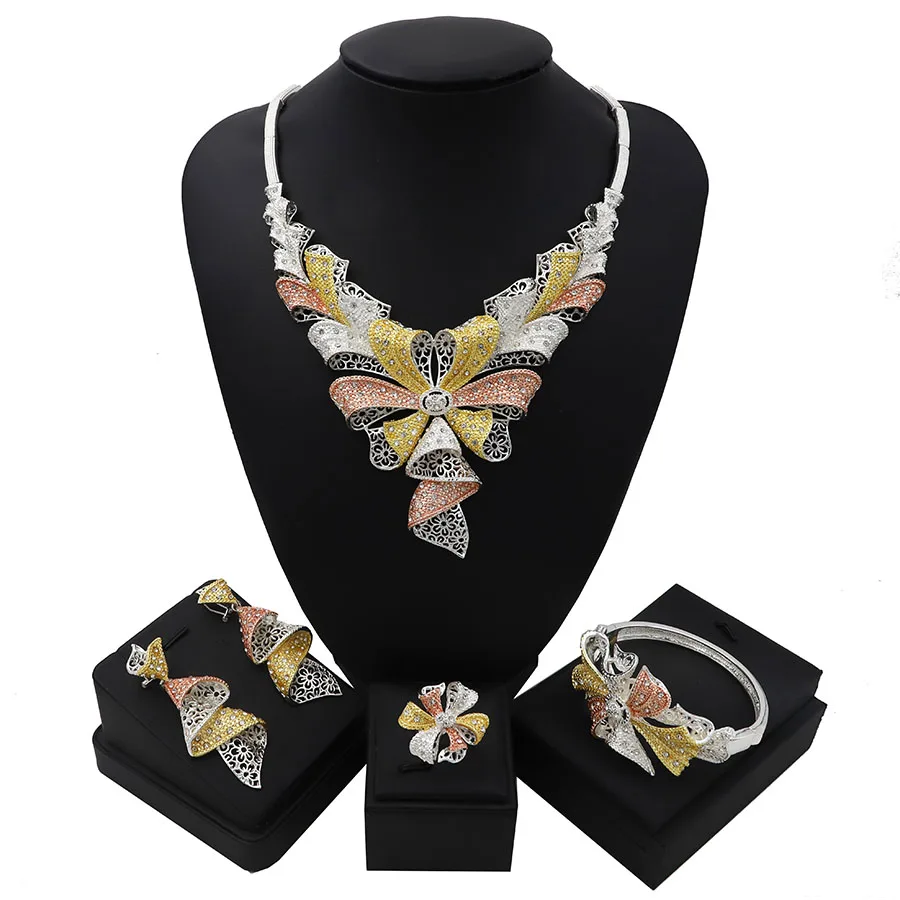 TSROUND три тона с бантом набор украшений для женщин Дубай нормальный Циркон в