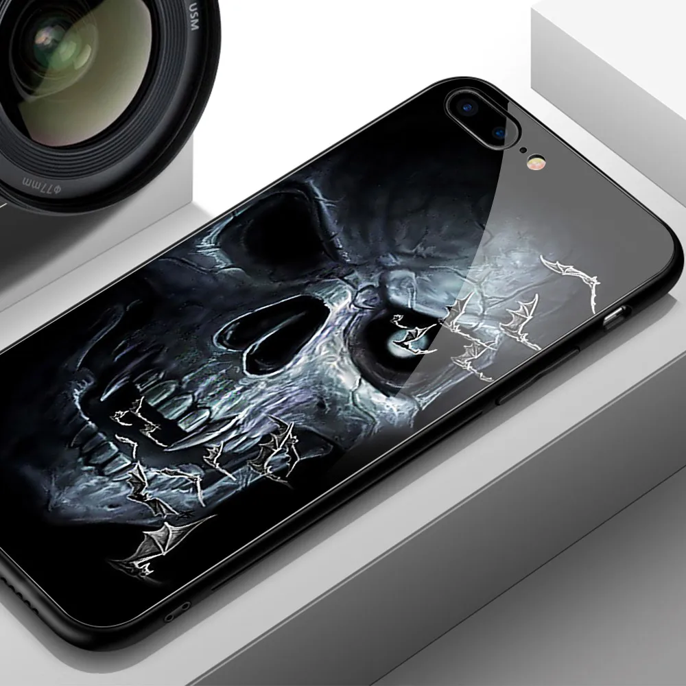 01100 Finder чехол Чехол для iPhone 7 стеклянный чехол крутой череп узорная твердая задняя крышка для iPhone 6 6S 7 8 plus X XR XS MAX 11 pro max - Цвет: 01100