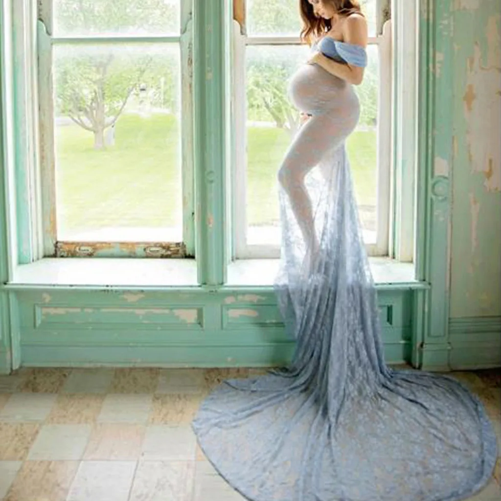 

Maternity Dresses Photography Sexy Props Off Shoulders Lace Nursing Long Dress Art Photo Dress Maternity Dresses For Photo Shoot