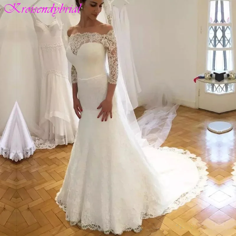 Платье с длинным рукавом DZW367 винтажное кружевное платье для свадьбы 2019 | Свадьбы