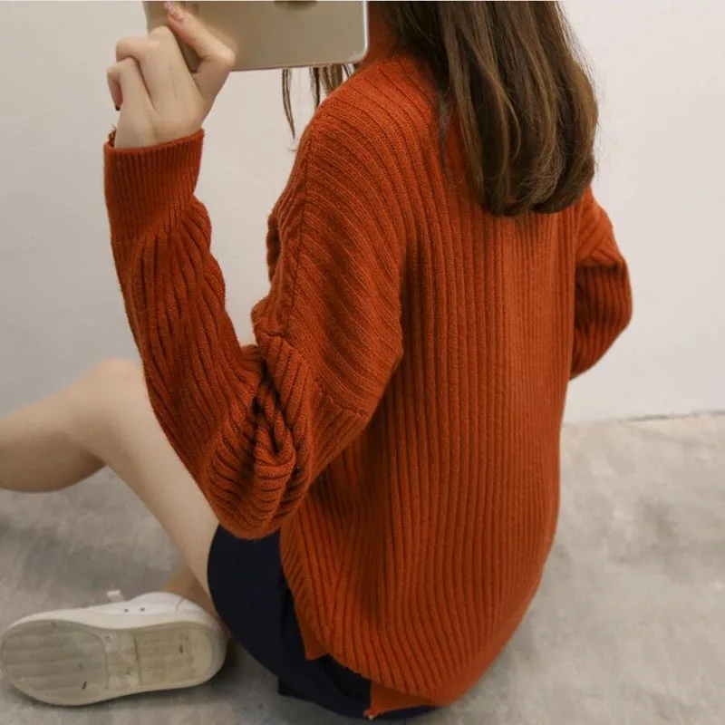 High collar Knit Cashmere Sweater Women Large size Loose Sweaters Spring New 2018 Fashion Warm Bottom Female Slim LY1263 | Женская