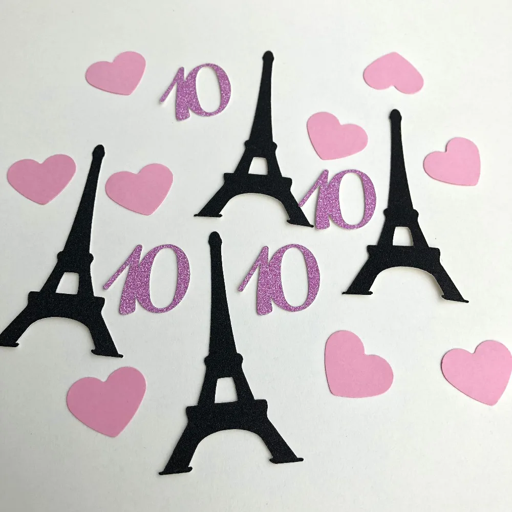 

France Girls Paris happy 8th 9th 10th 11th 12th 13th birthday Party decorations Tower Black Glitter covered black confetti