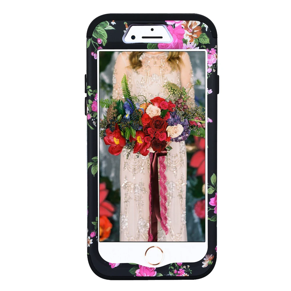 For iPhone 7 8 Plus Shockproof Phone Cases 3 in 1 Heavy Duty Full-body Protective Cover for Flower Case |