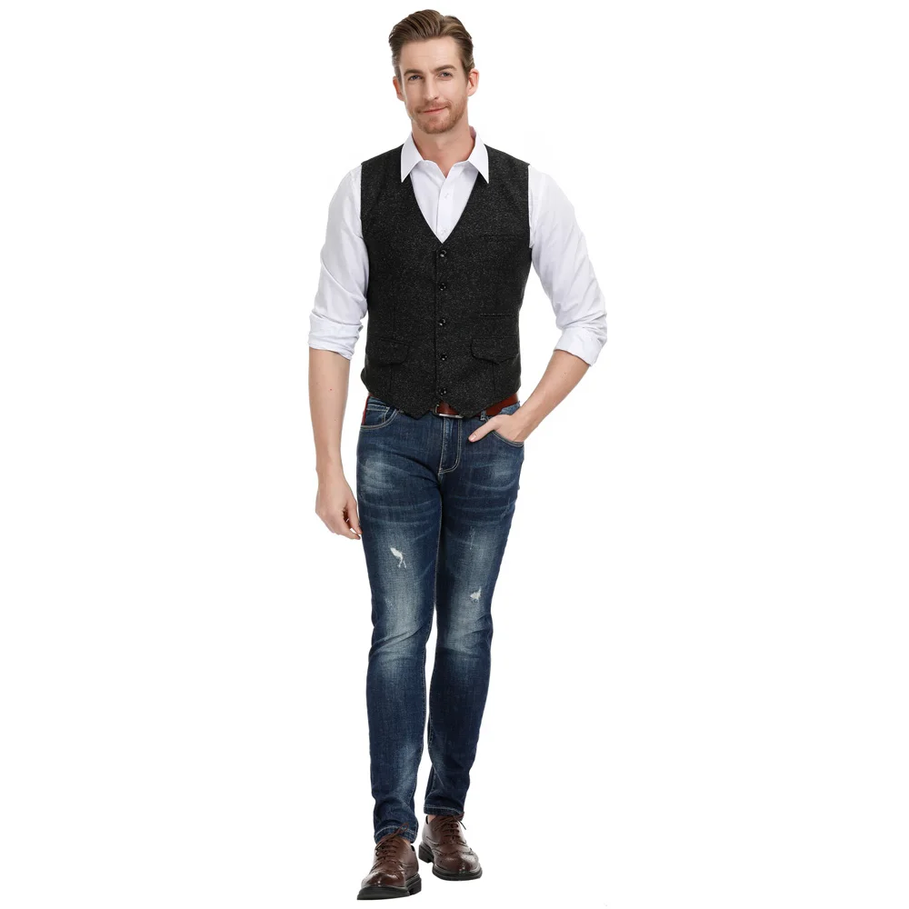 Твидовый жилет для мужчин Приталенный с v образным вырезом свадьбы выпускного