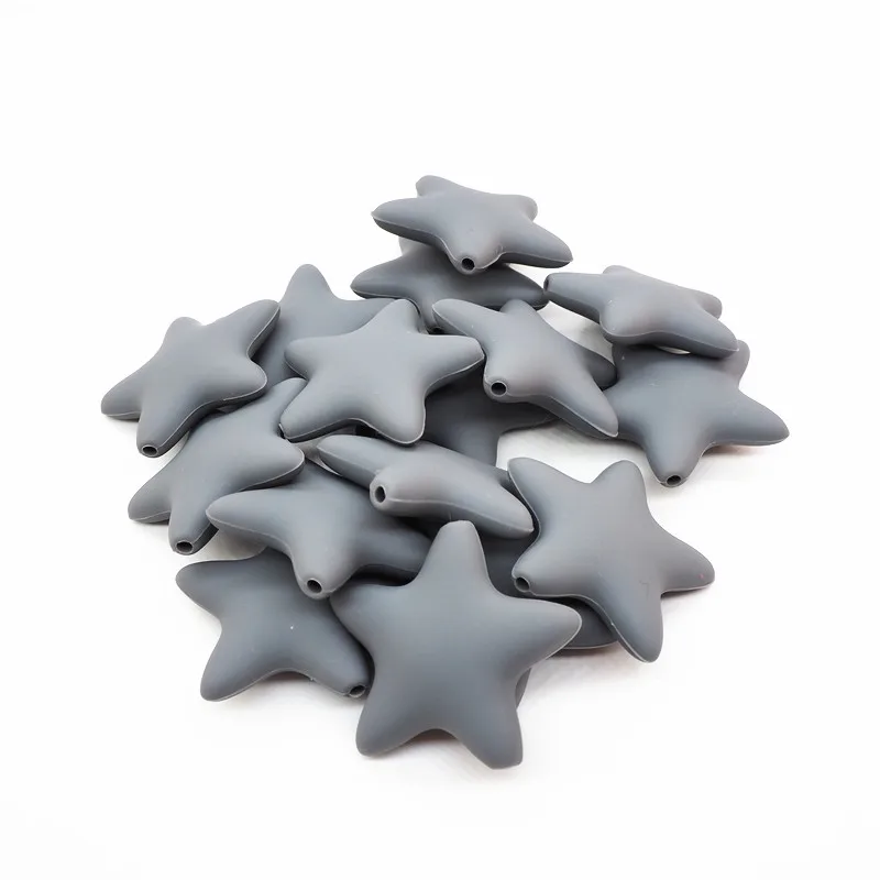 Grey Chengkai 10 шт силиконовые бусины в форме звезды DIY детская погремушка пустышка украшения Прорезыватель для зубов игрушки изготовление 45 мм большая звезда бусины bpa бесплатно - Цвет: Grey