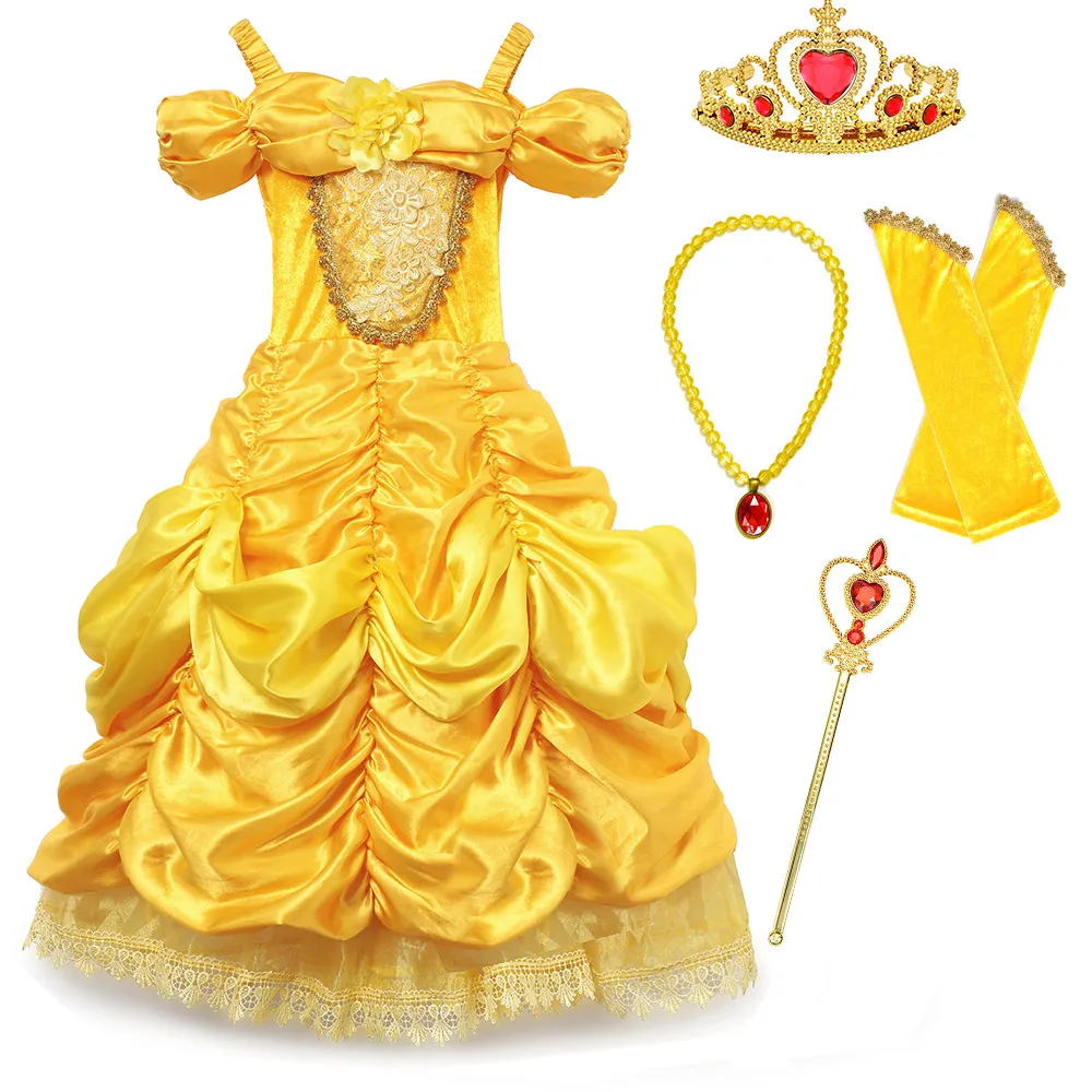 Deluxe Beauty and the Beast Princess Belle Halloween Costume Girls Model Show Photography Dress Kid Summer Cosplay Party Clothes | Детская
