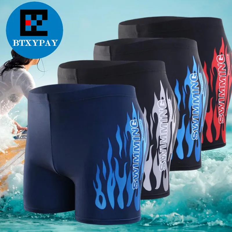 

Men's Swim Shorts Racing Swimsuit Swimming Trunks Swimming Briefs Breathable Swimwear Flame Boxer Board Shorts 4XL Big Yards