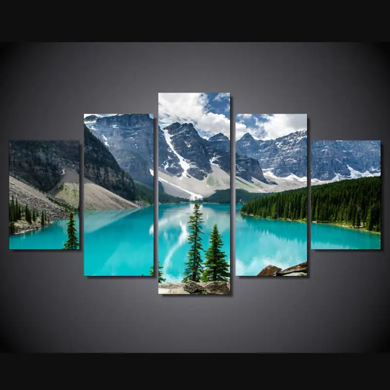 5 панель Бесплатная доставка из Канады вид на озеро холст настенная живопись горы