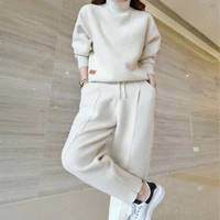 womens suit 2021 autumn and winter new fashion double sided cashmere carrot pants suit womens casual knitting two piece