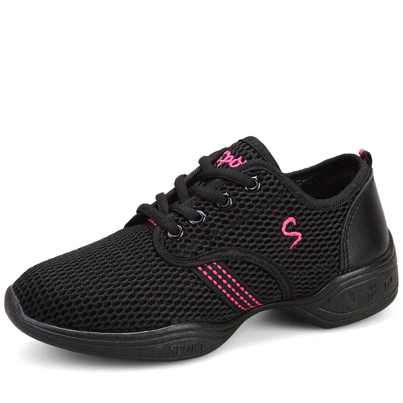 712 blk pink Новинка, танцевальная обувь для девочек, спортивная мягкая подошва, дышащая женская обувь для тренировок, Современная обувь для джазовых танцев, кроссовки, бесплатный подарок - Цвет: 712 blk pink