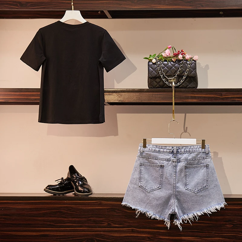 2019 летние женские комплекты из двух предметов Модная хлопковая футболка с