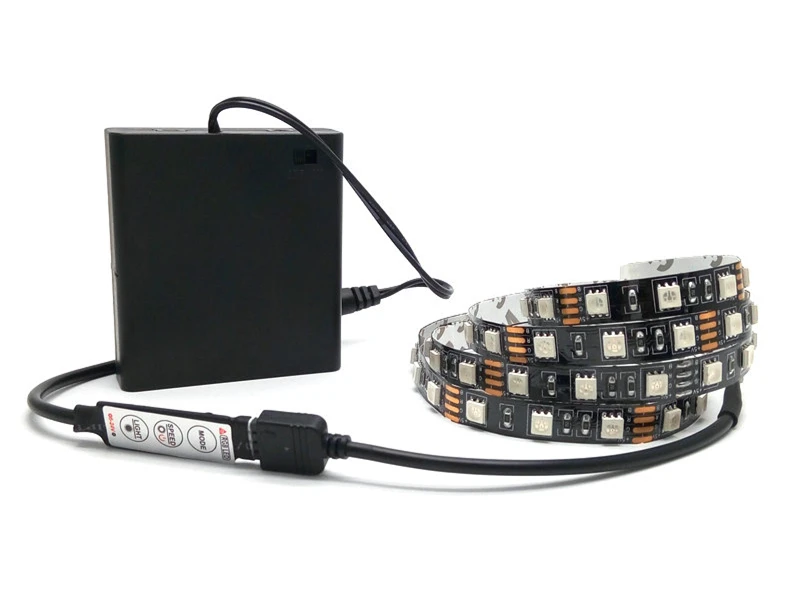 Светодиодная лента на батарейках 5050 RGB черная печатная плата IP20/IP65