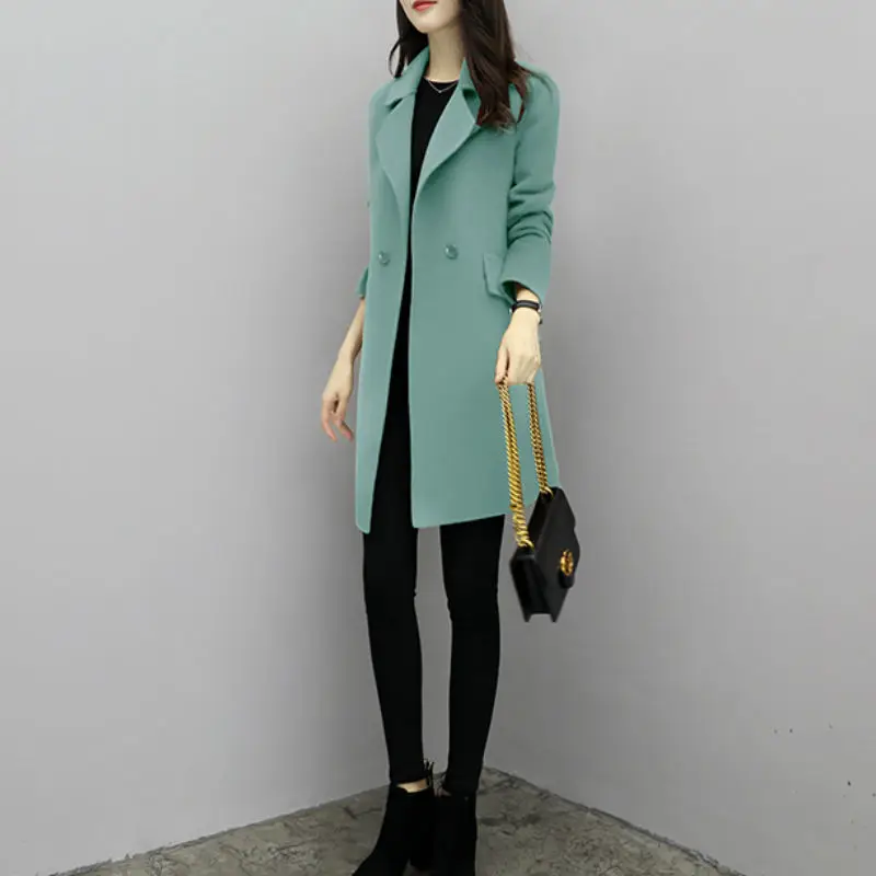 

Nice New Pop Sale Womans Winter Wool Coat Slim Woolen Longcashmere Coats Cardigan Single Buckle Keep Warm Casual Overcoat