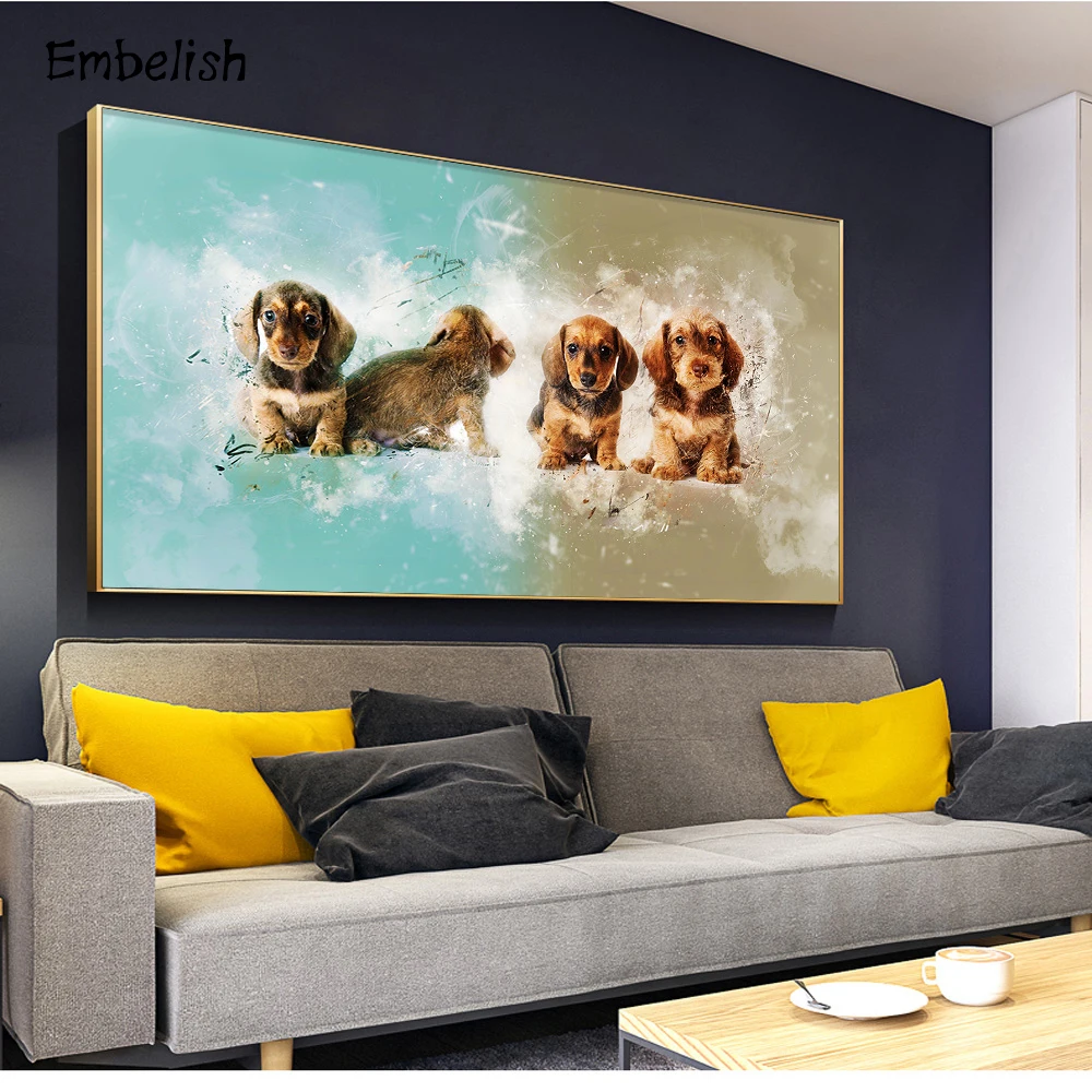 Embelish 1 шт. четыре милые домашние собаки животные HD Печать холст картины для