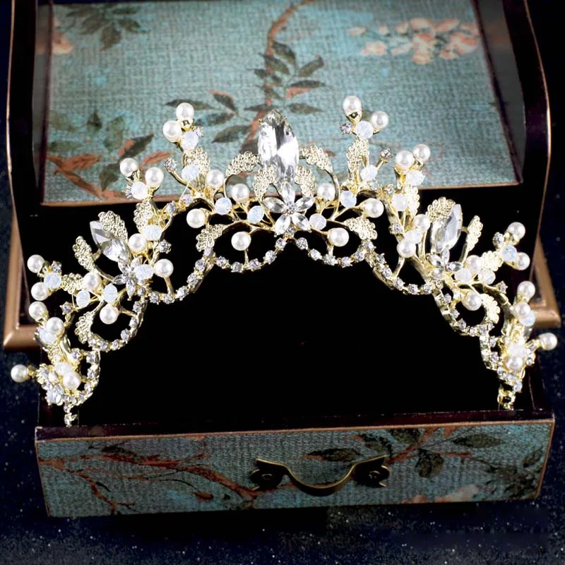 Золотая Корона невесты свадебные украшения для волос в стиле барокко аксессуары