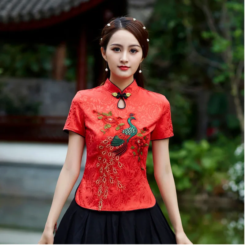 Sheng Coco женские топы с вышивкой Феникса китайские модифицированные рубашки Cheongsam