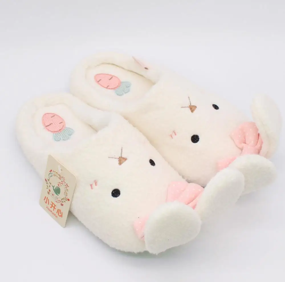 Pantoffels Dames Pantufa/Женские домашние шлепанцы с кроликами; мягкие домашние тапочки с очаровательными животными; противоскользящая бесшумная обувь - Цвет: White