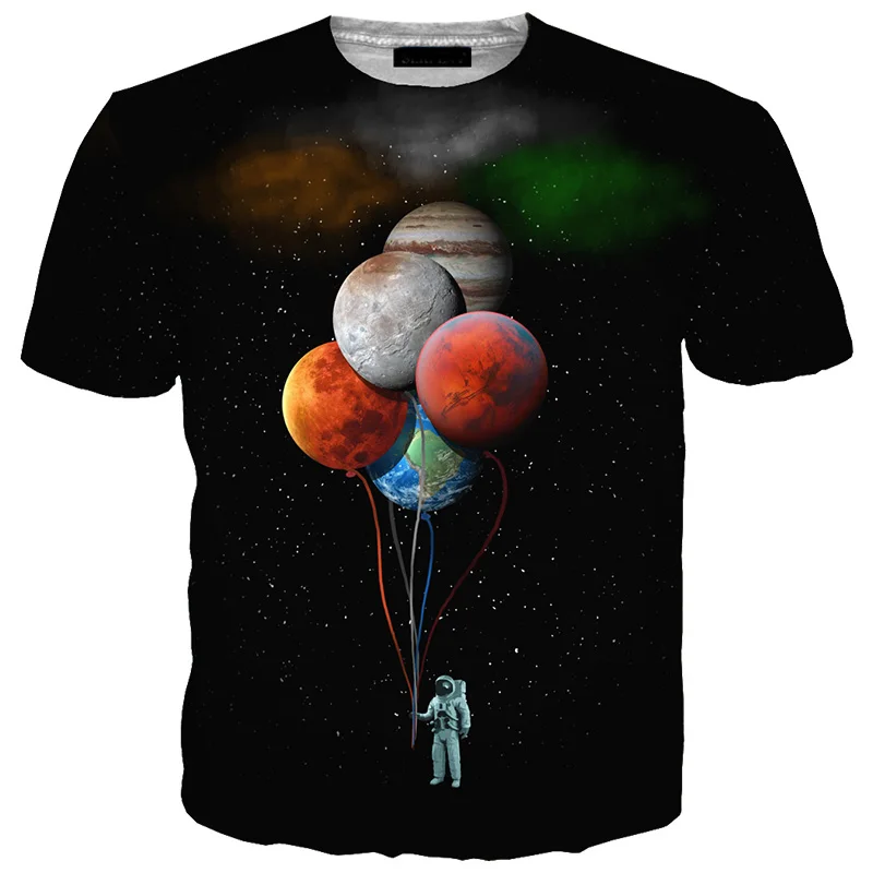 

Cloudstyle 2021 3D Tshirt Men Space Astronaut Planet Balloon 3D Print Tees Shirt Short Sleeve Casual Fashion Tops Plus Size 5XL