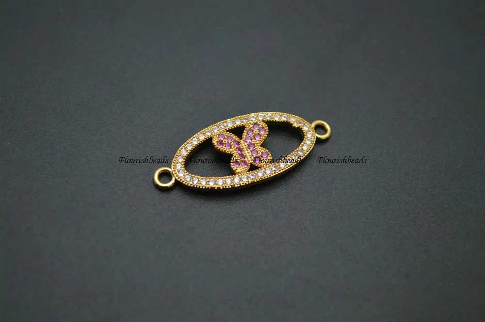 12x30мм Овальные металлические шармы с бабочками, инкрустированные кубическим цирконием, для украшений: подвесок или браслетов.