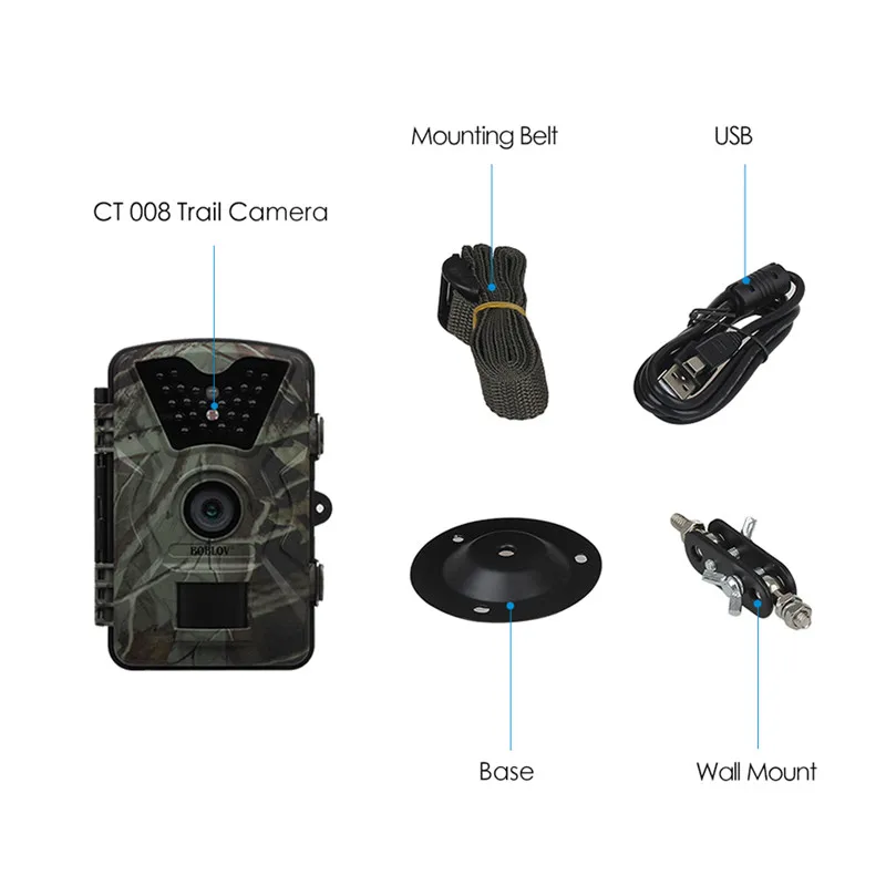 Boblov CT008 Trail Game Scounting, камера для охоты, дикой природы, 2," ЖК-дисплей, ночное видение, цифровая камера для наблюдения, фото ловушка, 24 светодиода, камера