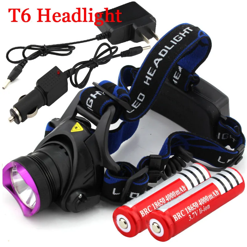 Налобный фонарь XM L XML T6 со светодиодный подсветильник кой 2000 лм + 2 аккумулятора