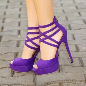 Moraima snc Purple Peep Toe Heels Suede Platform Strappy Sandals Cover Zipper Rome Style sandals | Обувь