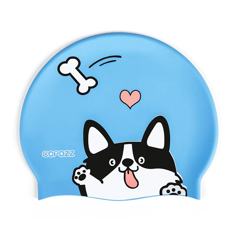 dog COPOZZ плавающая шапка для бассейна Милая мультяшная собака дети Дети Badmuts водонепроницаемые защитные уши длинные волосы спортивные часы для мальчика и девочки плавающая шапка - Цвет: dog