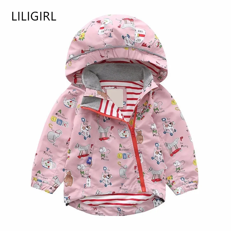 LILIGIRL Baby Boys Jacket Hooded Print Girls Windbreaker for Children's Tops Clothes Coat Waterproof Plus Velvet Kids Jackets | Детская
