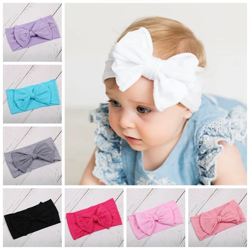 

New Cotton Blend Nylon Bow Baby Toddler Headbands Infant Turban Knot Head Wrap Kids Head Wear Birthday Gift Photo Shoot