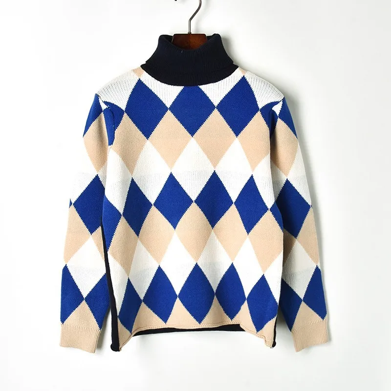 Hit Color Argyle Winter Sweater Women 2018 Fashion Turtleneck Pullover Classic Diamond Plaid Knit Sweaters Retro Geometric Tops | Женская