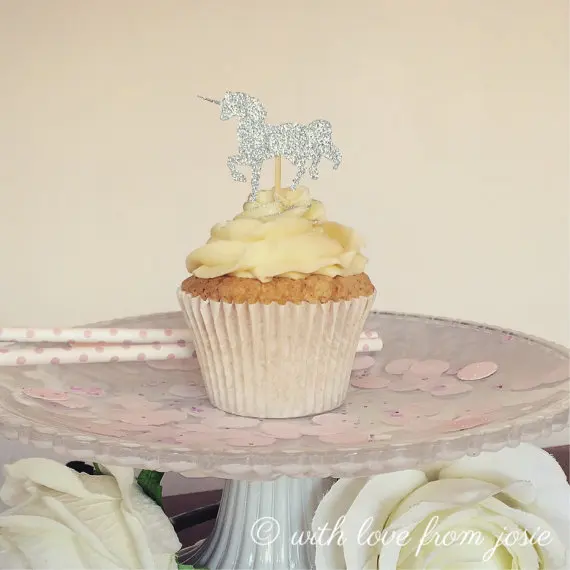 

Unicorn Glitter Cupcake Toppers appetizer food pick party baby bridal shower birthday ocean wedding cake topper decor24pcs