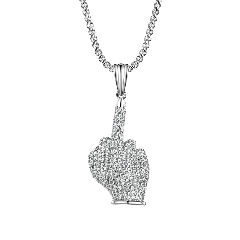 

2019 Personality Copper Zircon Finger Despise Hip Hop Wind Dance Pendant Necklace Party Hip-hop Enthusiasts Jewelry High Quality