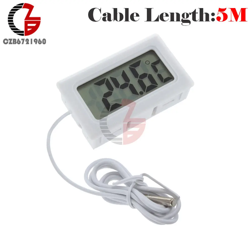 FY-10 White 5M TPM-10, FY-10, 2 м, 3 м, 5 м, светодиодный цифровой термометр, датчик температуры, измеритель, детектор, тестер, 5 В, 12 В, для автомобиля, для внутренней детской ванны, инкубатор - Цвет: FY-10 White 5M