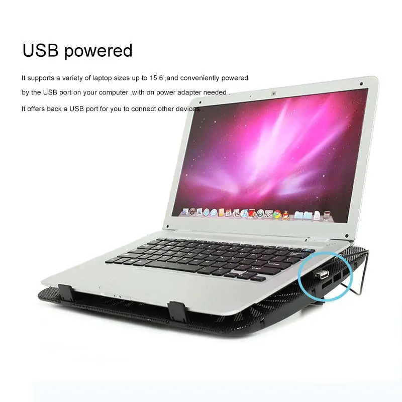 Охлаждающая подставка для ноутбука с питанием от USB, два вентилятора для 15,6 дюймового ноутбука EM88