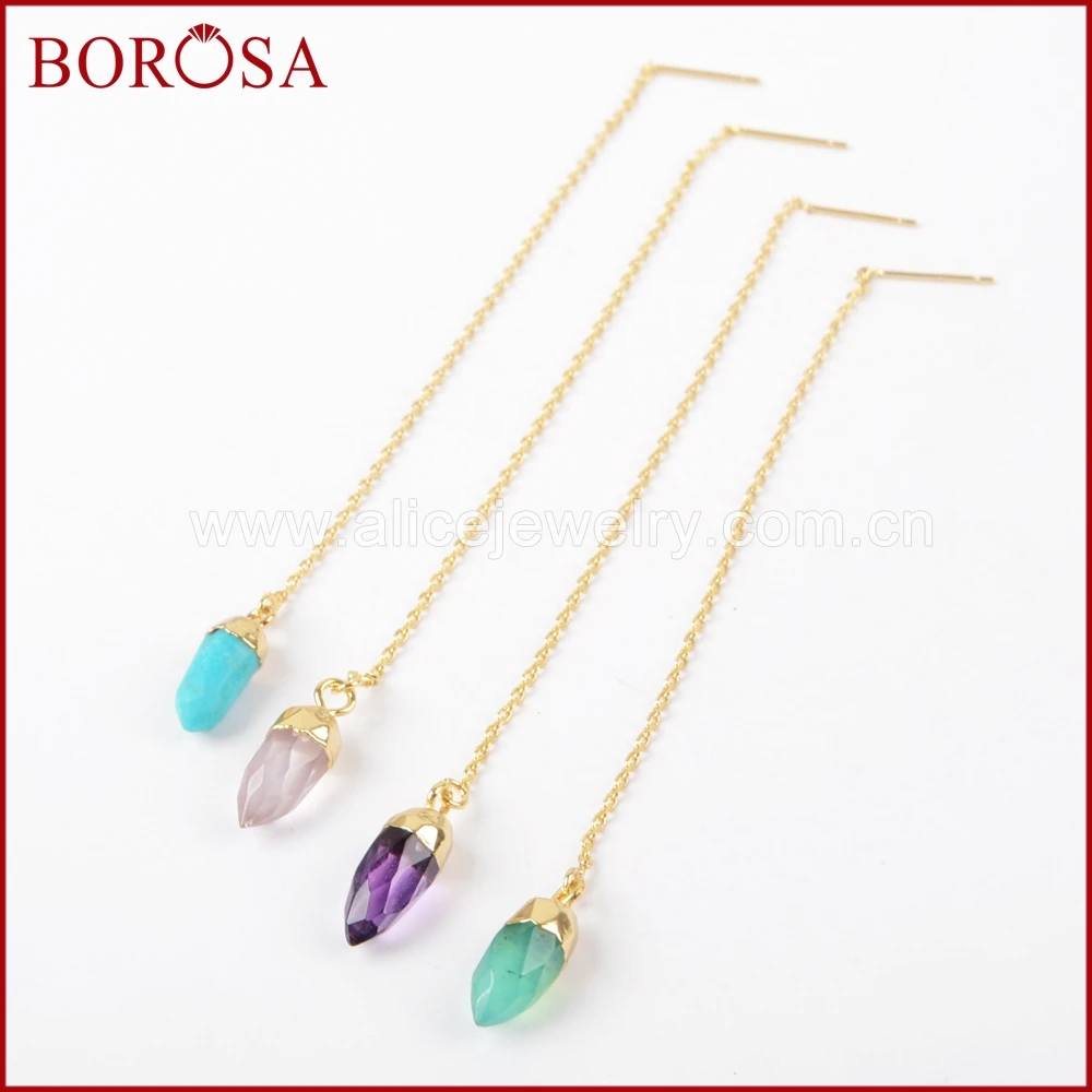 BOROSA Druzy Крошечный Спайк Шарм Синий Howlite камень падение серьги 1 пара Золотой Цвет