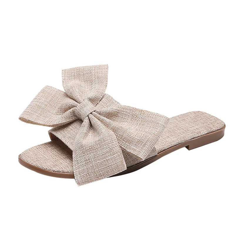 Милый большой бант-узел; дизайнерские тапочки; женские шлепанцы на плоской подошве для улицы; женские Вьетнамки с мягкой подошвой; женская летняя повседневная пляжная обувь