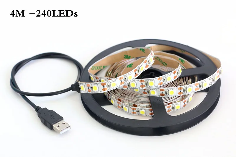 DC 5 в USB Светодиодная лента 5050 Водонепроницаемый светодиодный светильник гибкий 50 см 1 м 2 м 3 м 4 м 5 м добавить USB соединительную линию для ТВ фоновый светильник ing