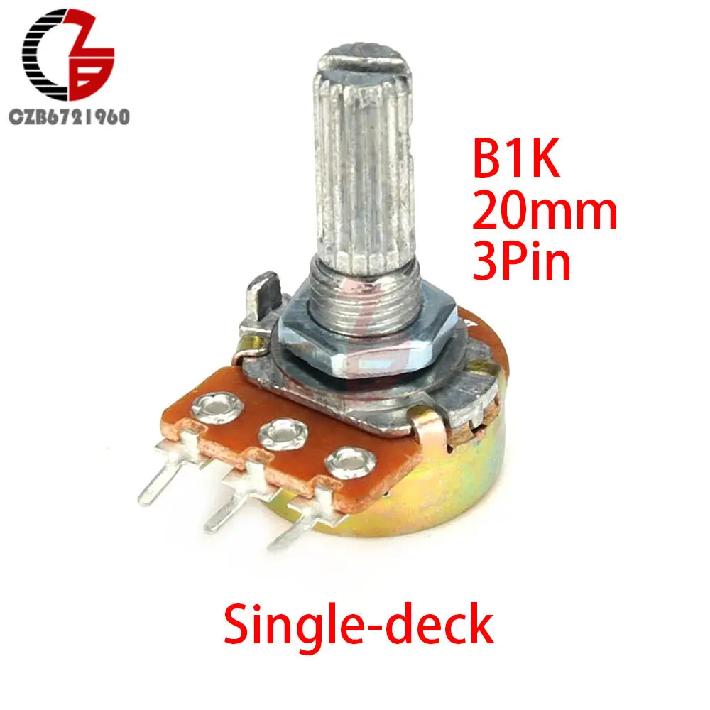 WH148 3Pin 20 мм Переключатель потенциометра 1K 2K 5K 10K 20K 50K 100K 250K 500K 1M B10 потенциометр один двойной слой - Цвет: B1K Single