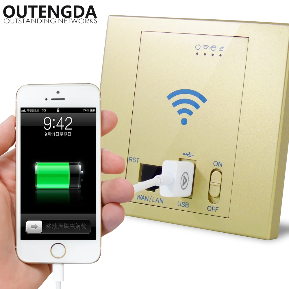 OUTENGDA 300 м 802.11N Беспроводной в стене AP для отеля умный дом точка доступа Wi-Fi маршрутизатор Ретранслятор POE поддерживается Белый/шампань