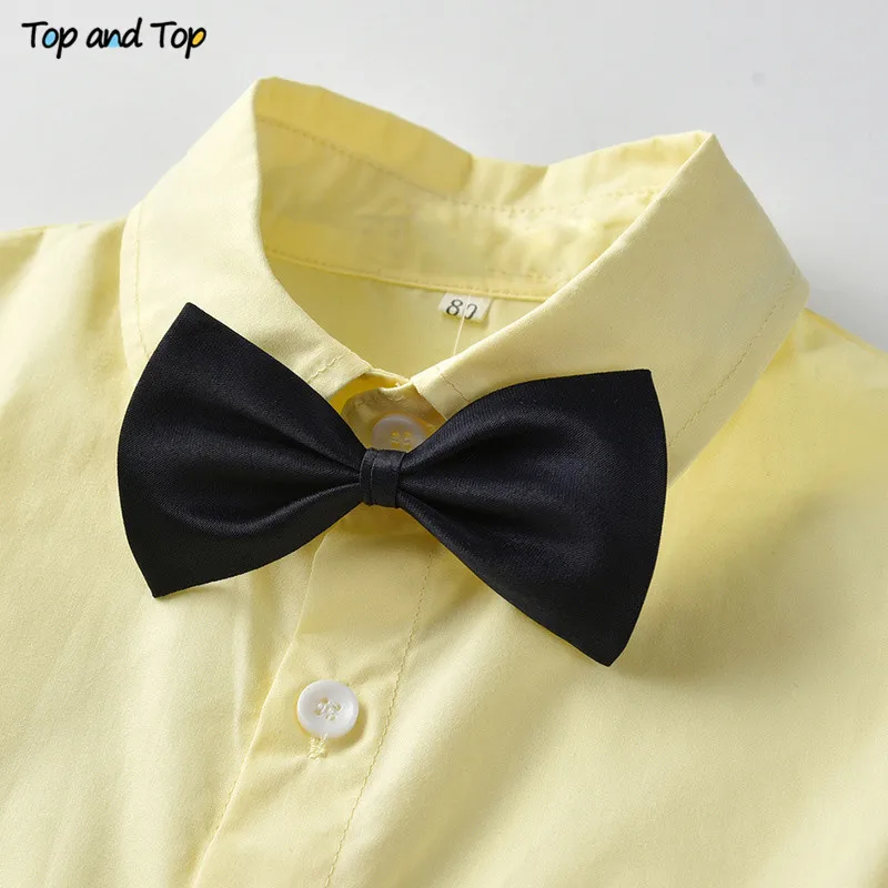 Top and Kids Baby Boys Clothing Set Summer Cotton Children Casual Outfits Short Sleeve Bowtie Shirt Tops+Suspender Shorts |