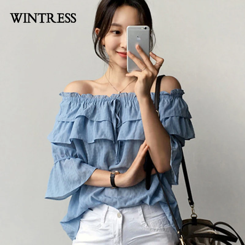 Wintress летний корейский Chic шифон Для женщин блузка Однотонная одежда Половина