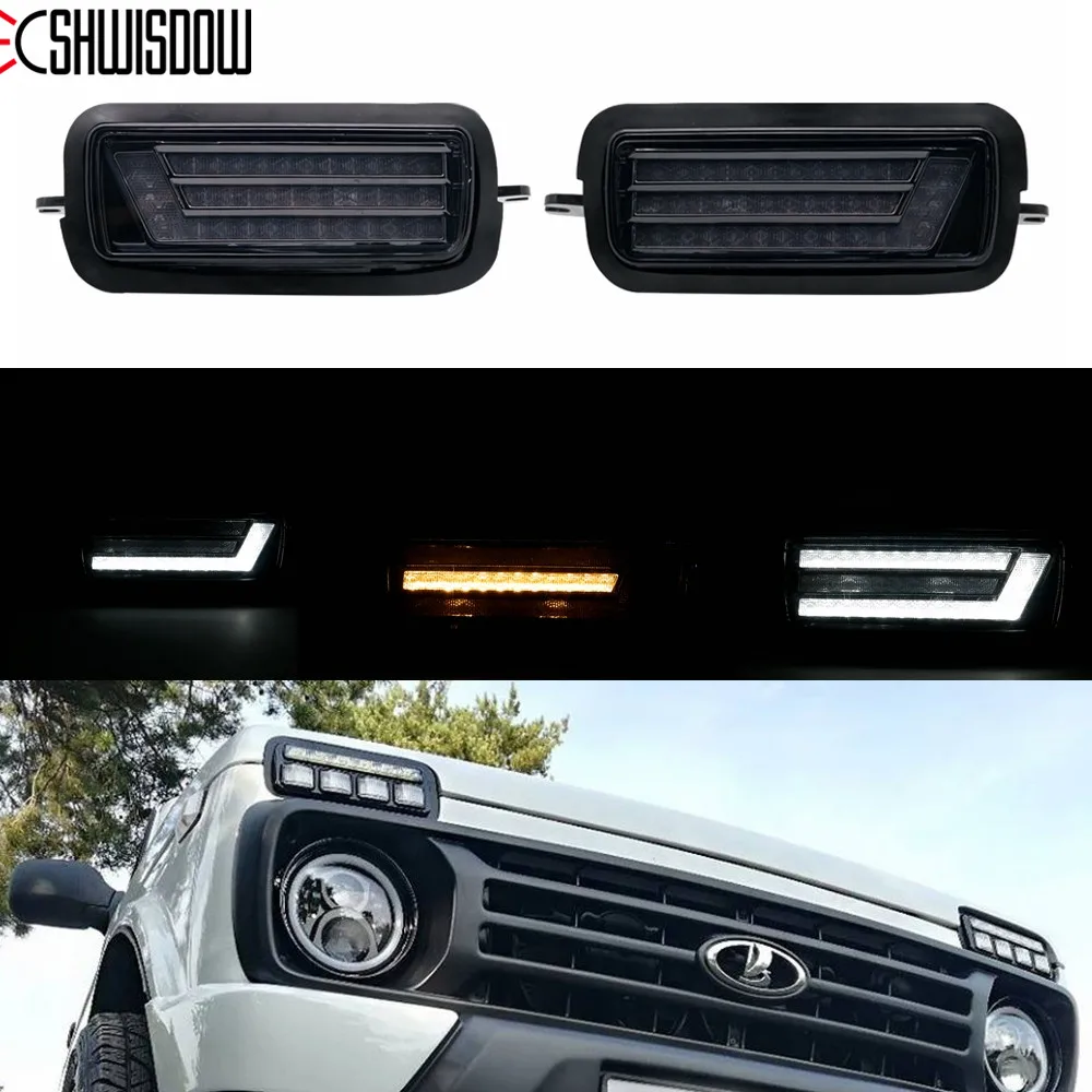 Для Lada Niva 4X4 в 1995 1996 светодиодный DRL Противотуманные фары с белые кроссовки желтый